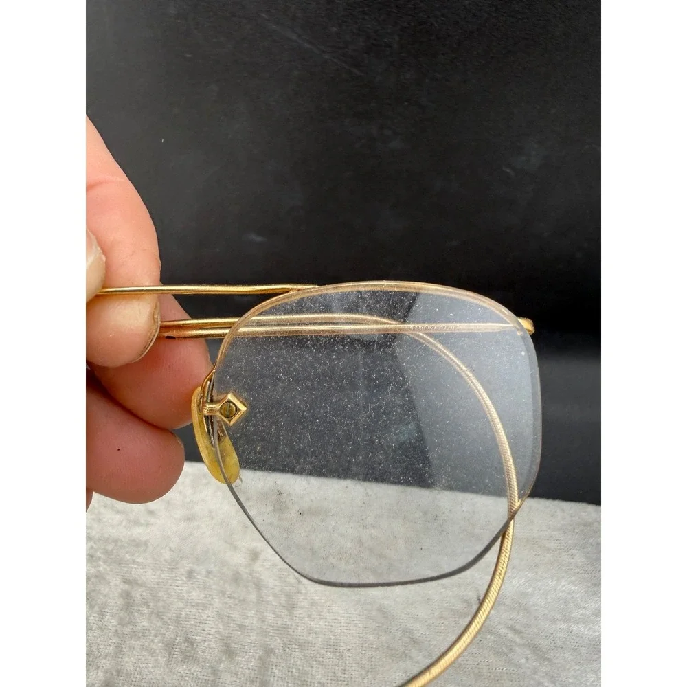 Vintage ArtCraft Wire Frame Glasses Gold Filled Rimless Engraved Bridge Case